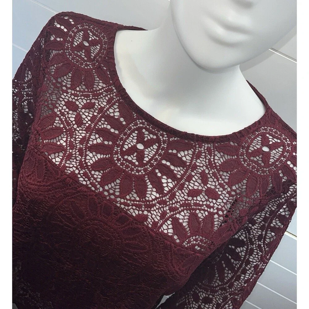 Y2K Flare Witchy Sleeve Burgundy Blouse Regency Women Sz Med Victorian Goth